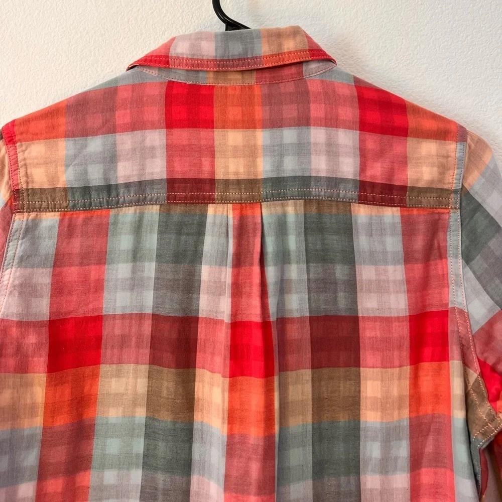 Woolrich Organic Cotton Plaid Red Orange Blue Button Down Gingham Shirt … - Picture 10 of 14